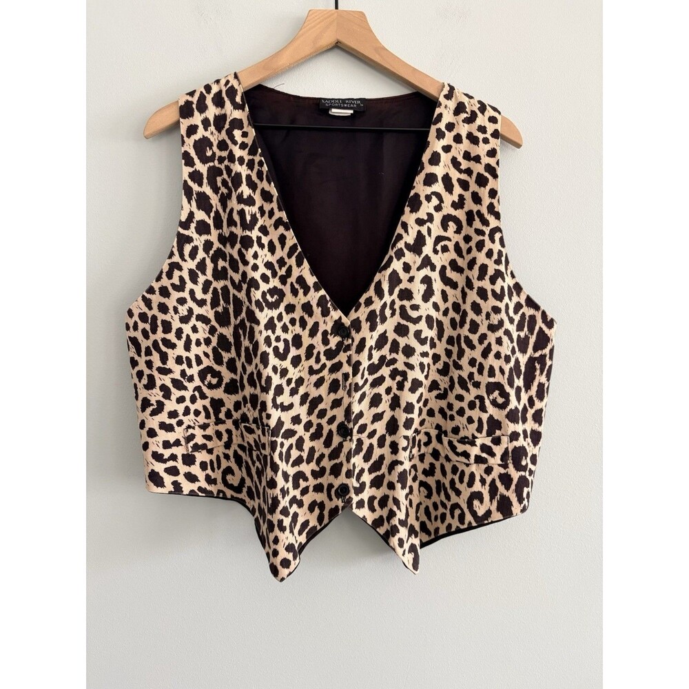 Vintage Saddle River Sportswear Vest Leopard Animal Print Womens Size Large FLAW